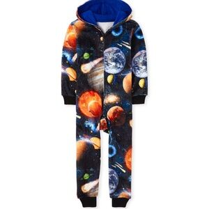 Hooded footed soft fleece pajama sleeper. XXL 16. NWT& NIB. Outer space themed.